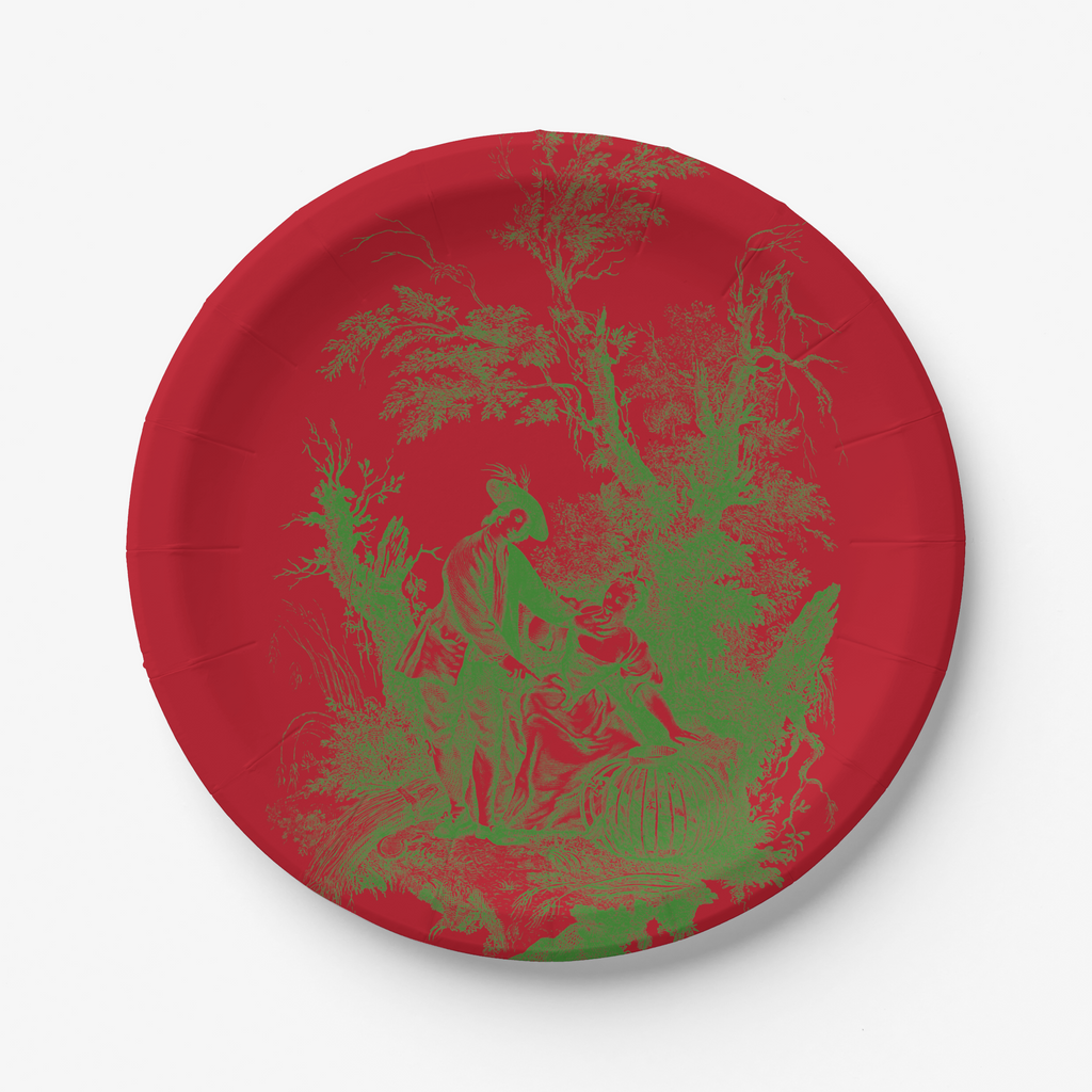 Vintage Voyagers France Red/Green Toile Plate