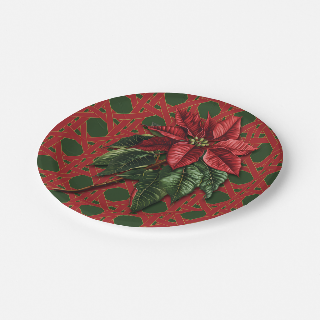 Vintage Voyagers France Poinsettia Paper Party Plates