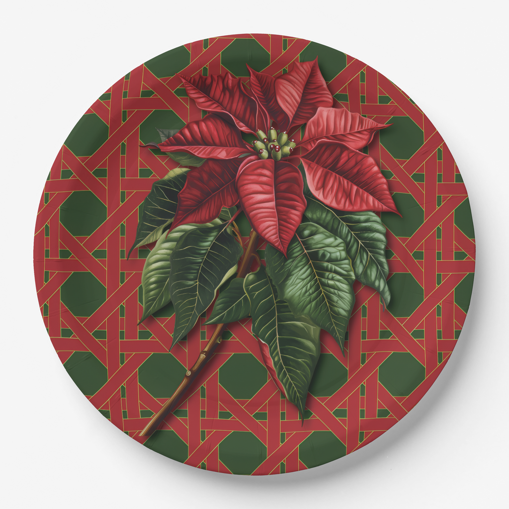 Vintage Voyagers France Poinsettia Paper Party Plates