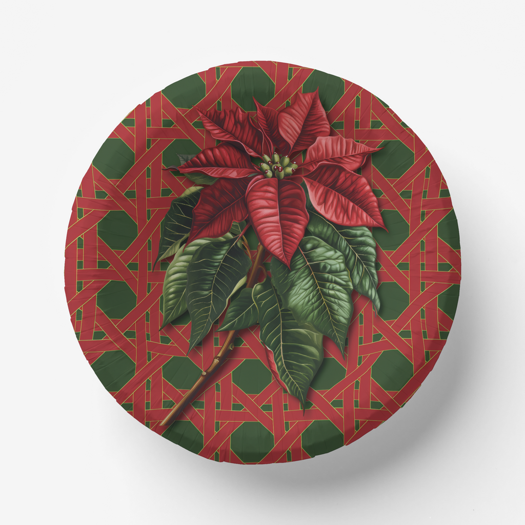 Vintage Voyagers France Poinsettia Paper Party Plates