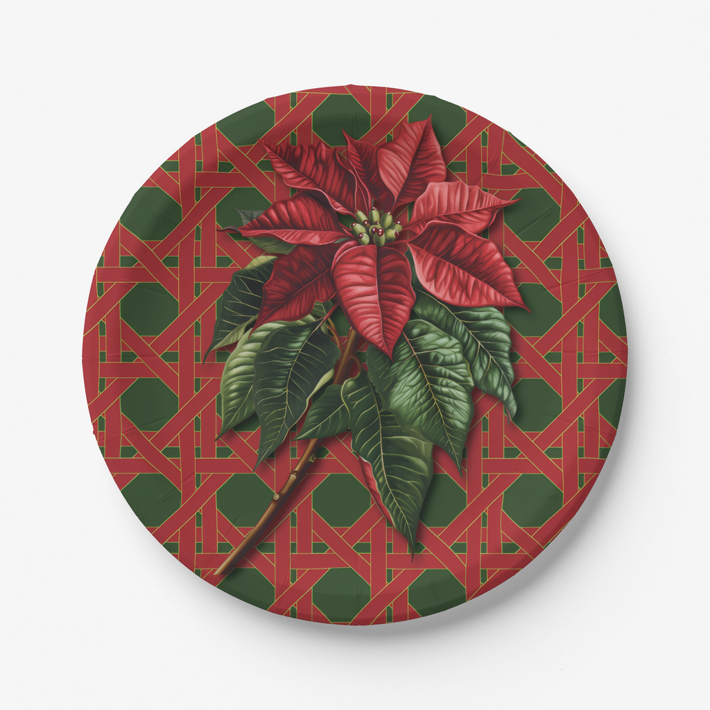 Vintage Voyagers France Poinsettia Paper Party Plates