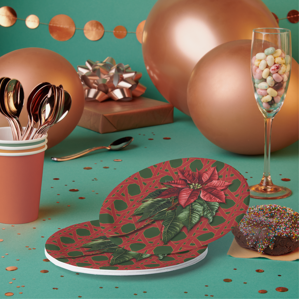 Vintage Voyagers France Poinsettia Paper Party Plates