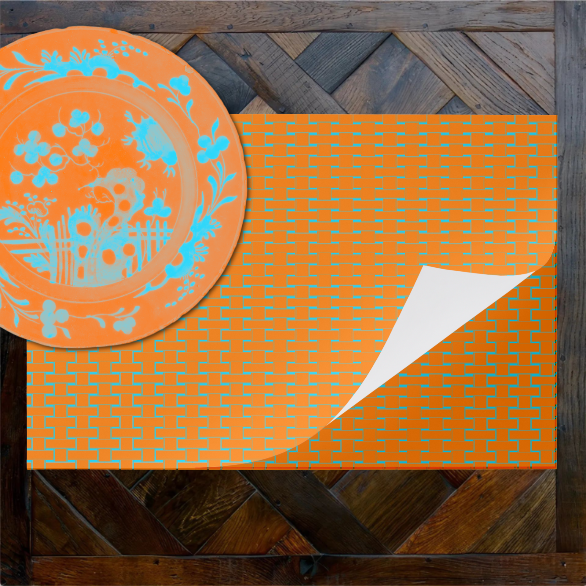 Vintage Voyagers France La Chinoiserie Orange Paper Placemat
