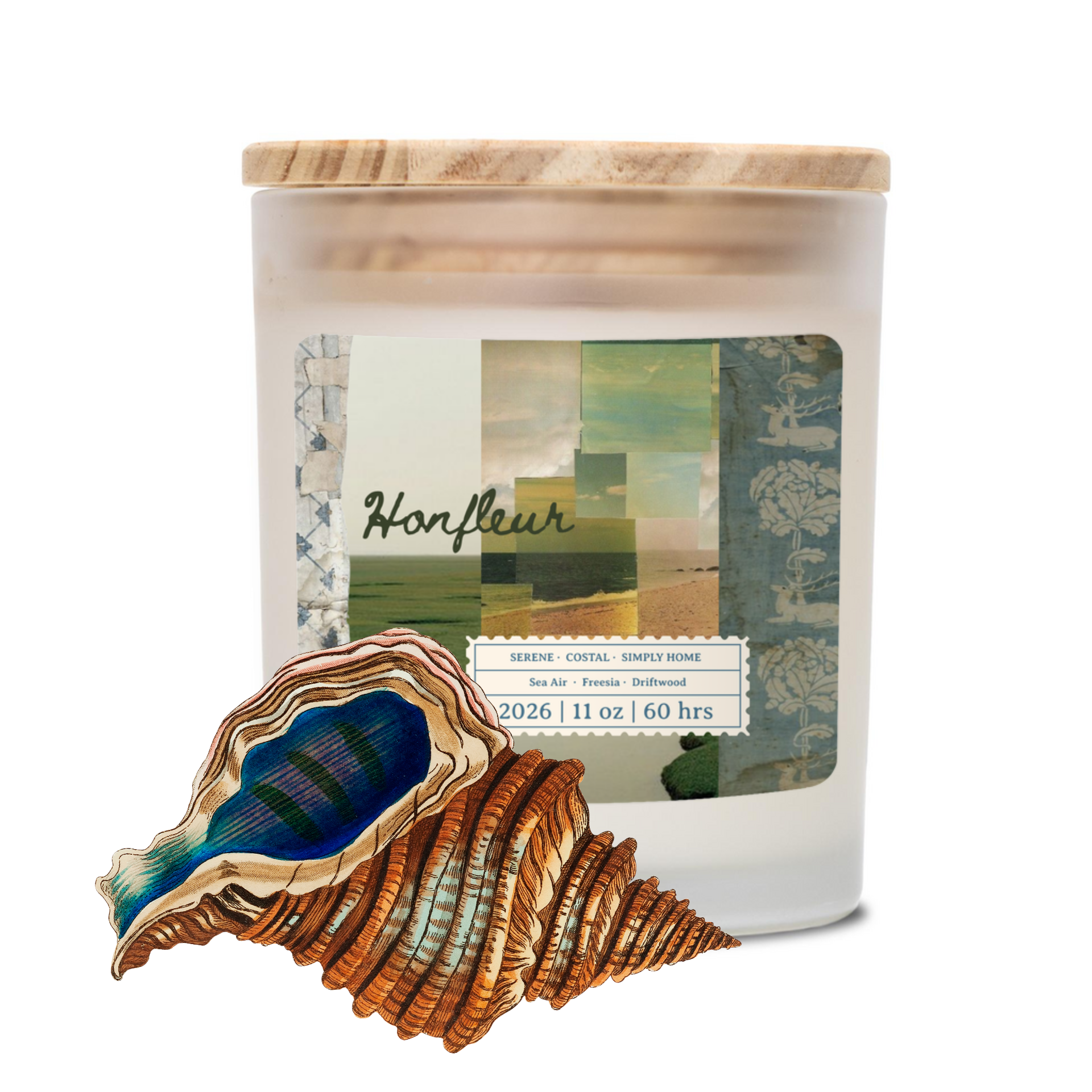 Honfleur Candle with Seashell illustration