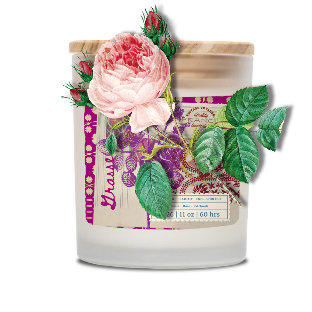 Grasse Candle with Rose Illustration