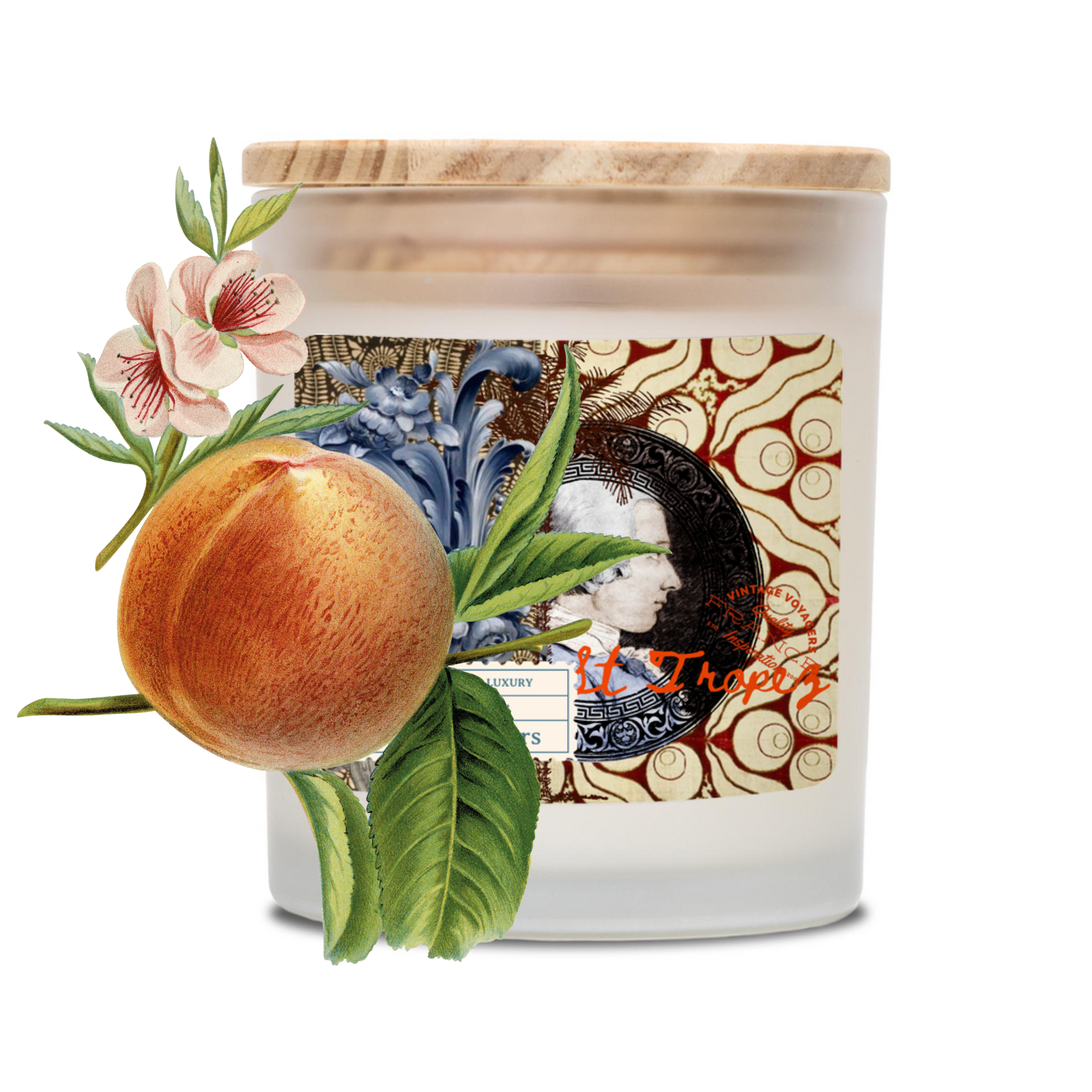 Parfum du Voyage St Tropez frosted glass candle with wooden wick on a sun-drenched terrace
