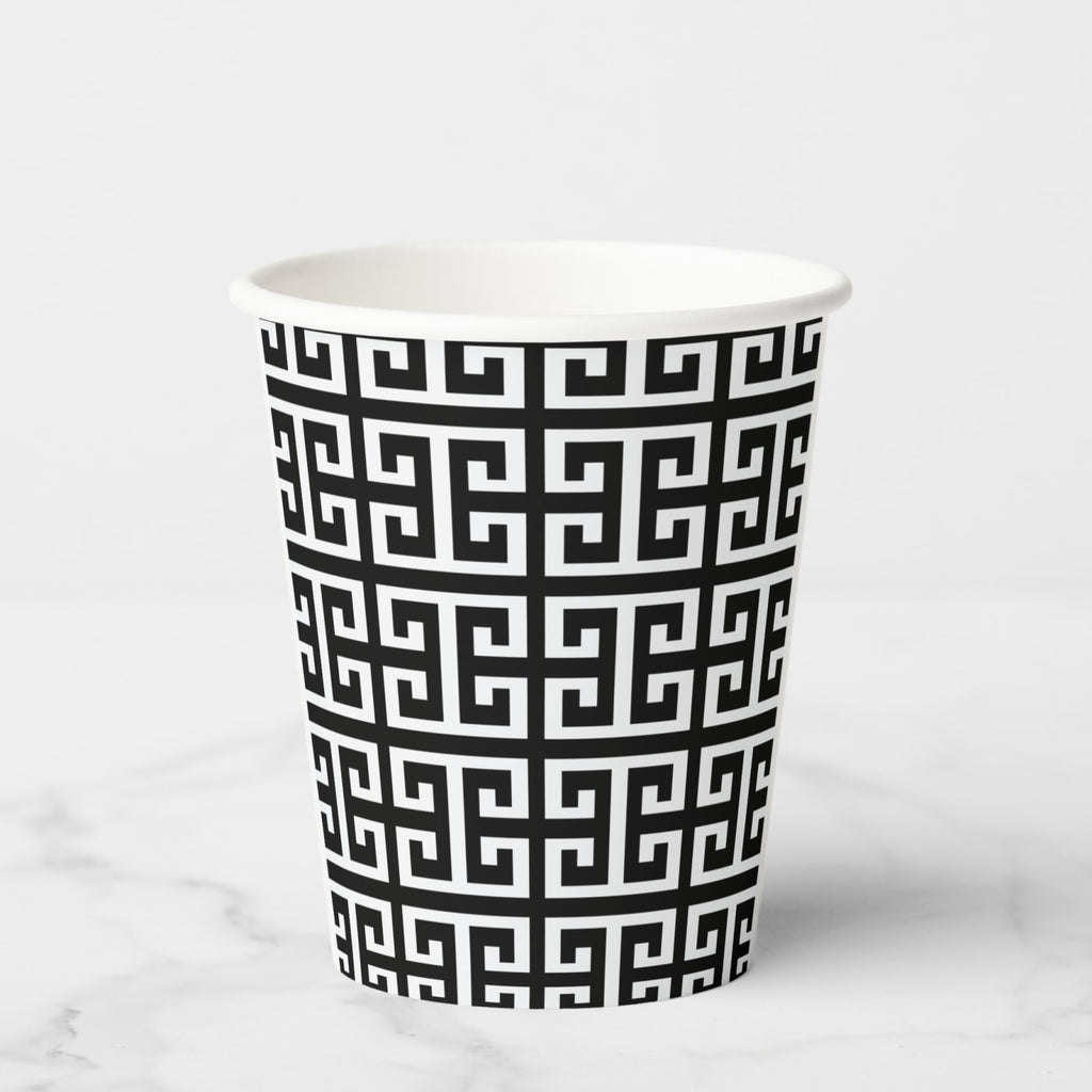 Greek Key paper party cup, front