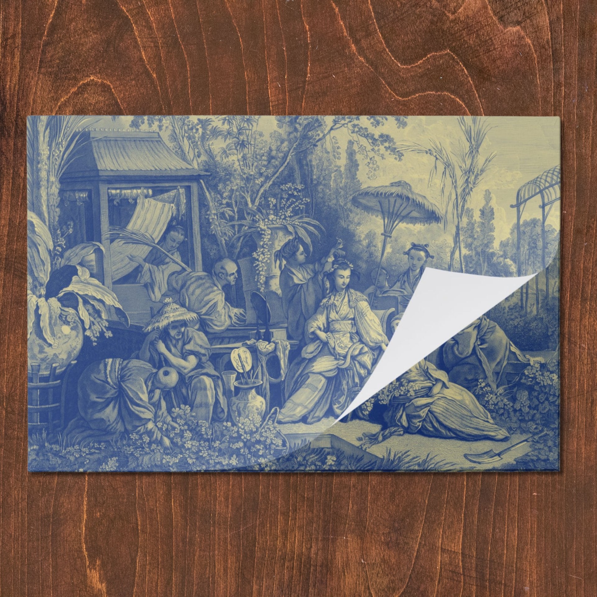 La Chinoiserie Porcelain chinoiserie garden-scene paper placemat, folded pad