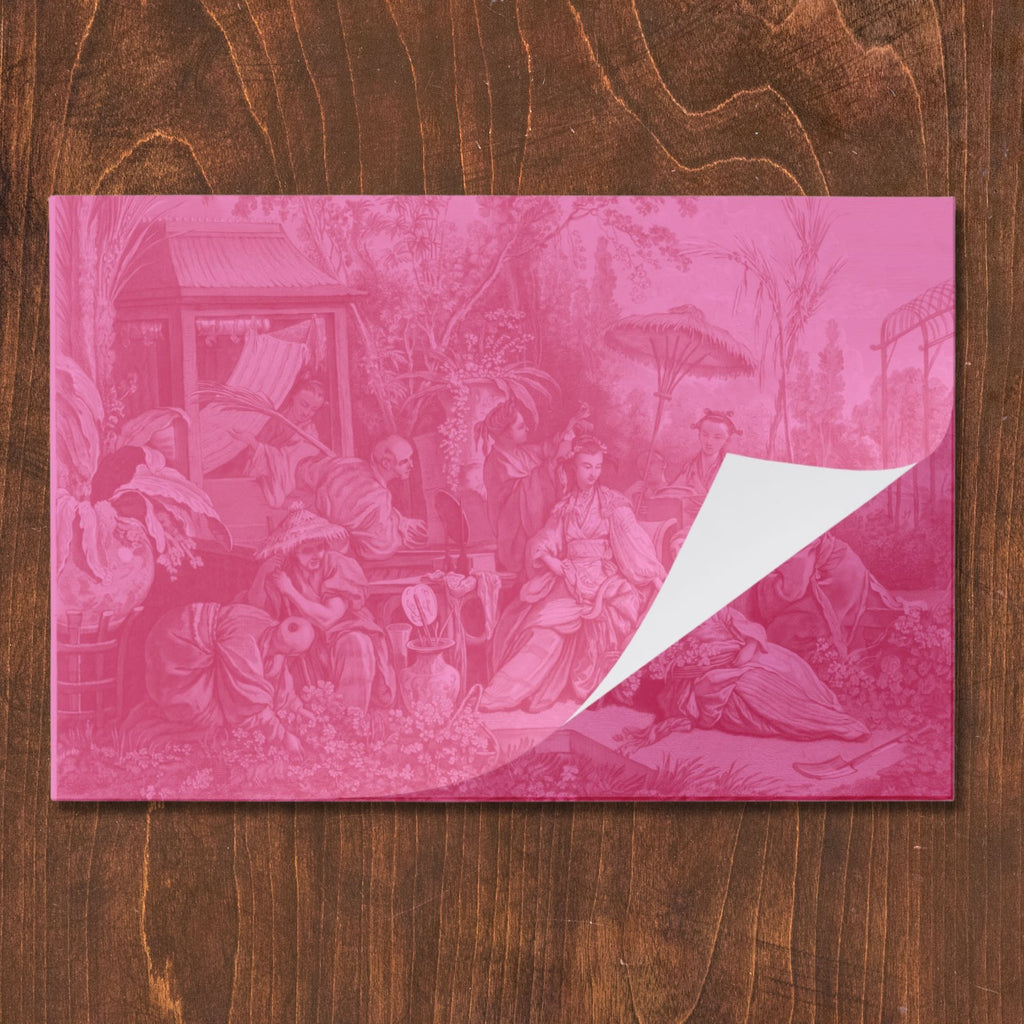 La Chinoiserie Rouge chinoiserie garden-scene paper placemat, folded pad