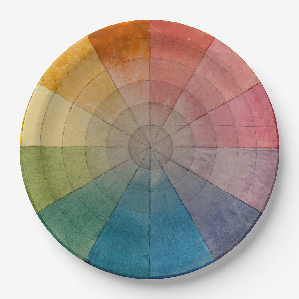 Color wheel on a textured paper party plate
