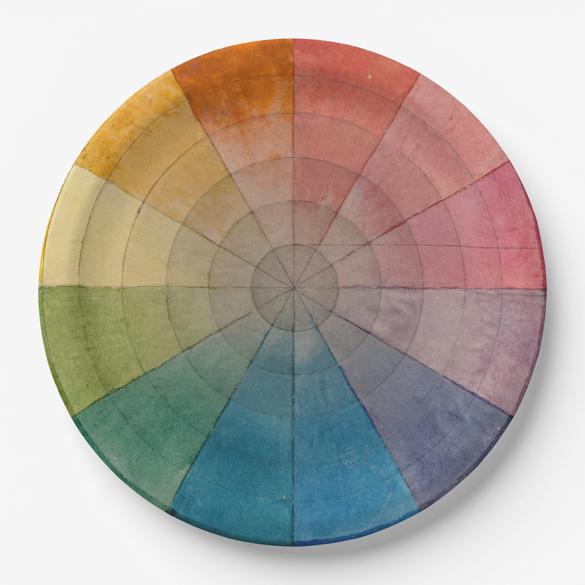 Color wheel on a textured paper party plate