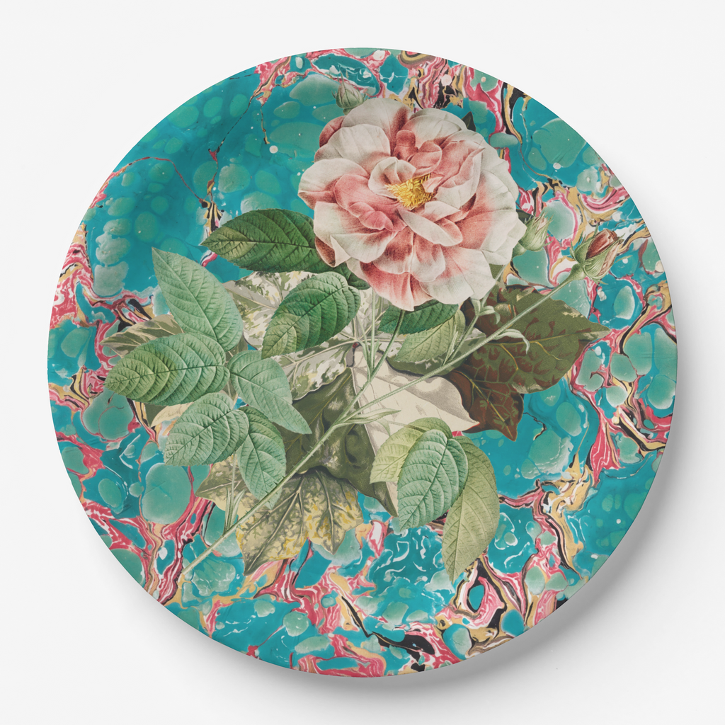Vintage Voyagers France Aqua Floral Party Plate