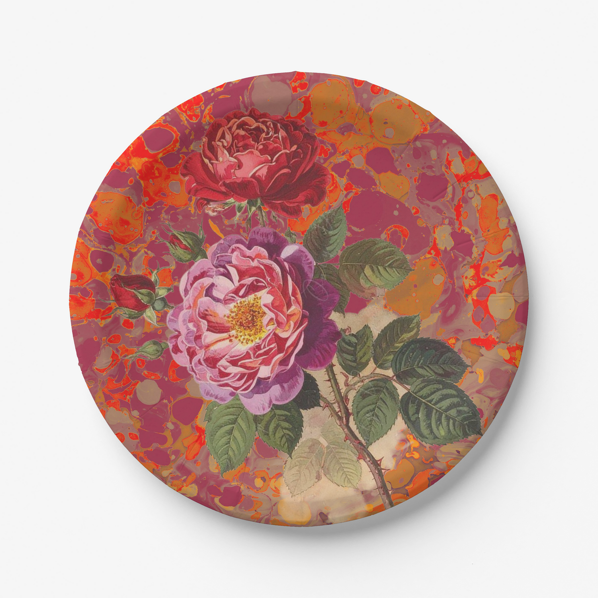 Les Fleurs Crimson botanical floral paper plate