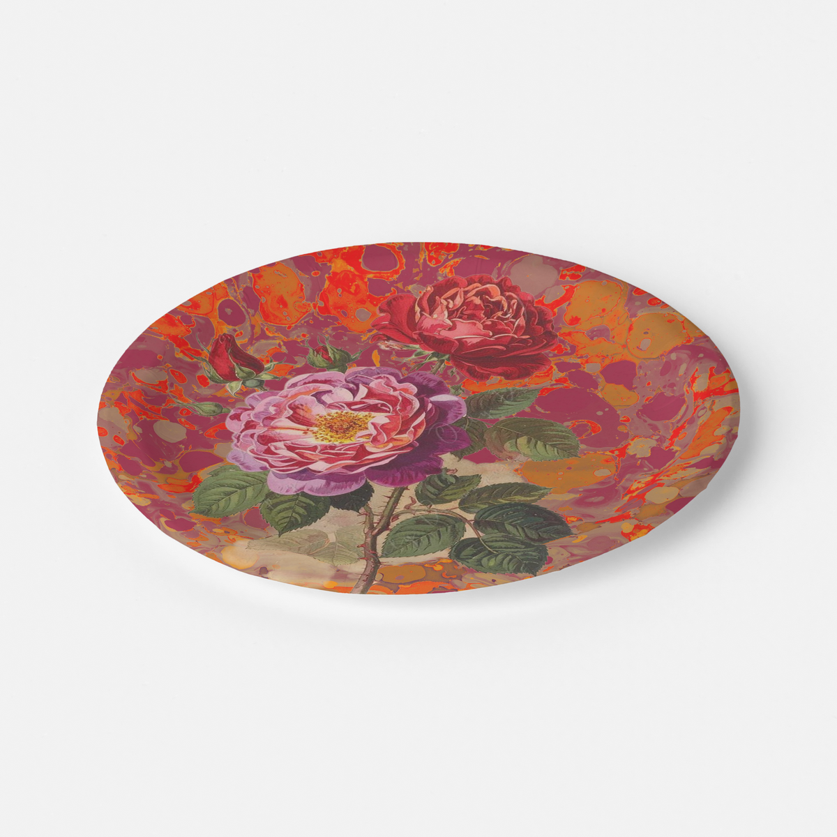 Les Fleurs Crimson botanical floral paper plate