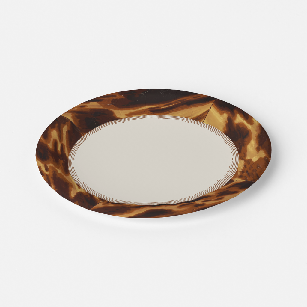 Tortoiseshell border paper party plate at an angle, smaller size